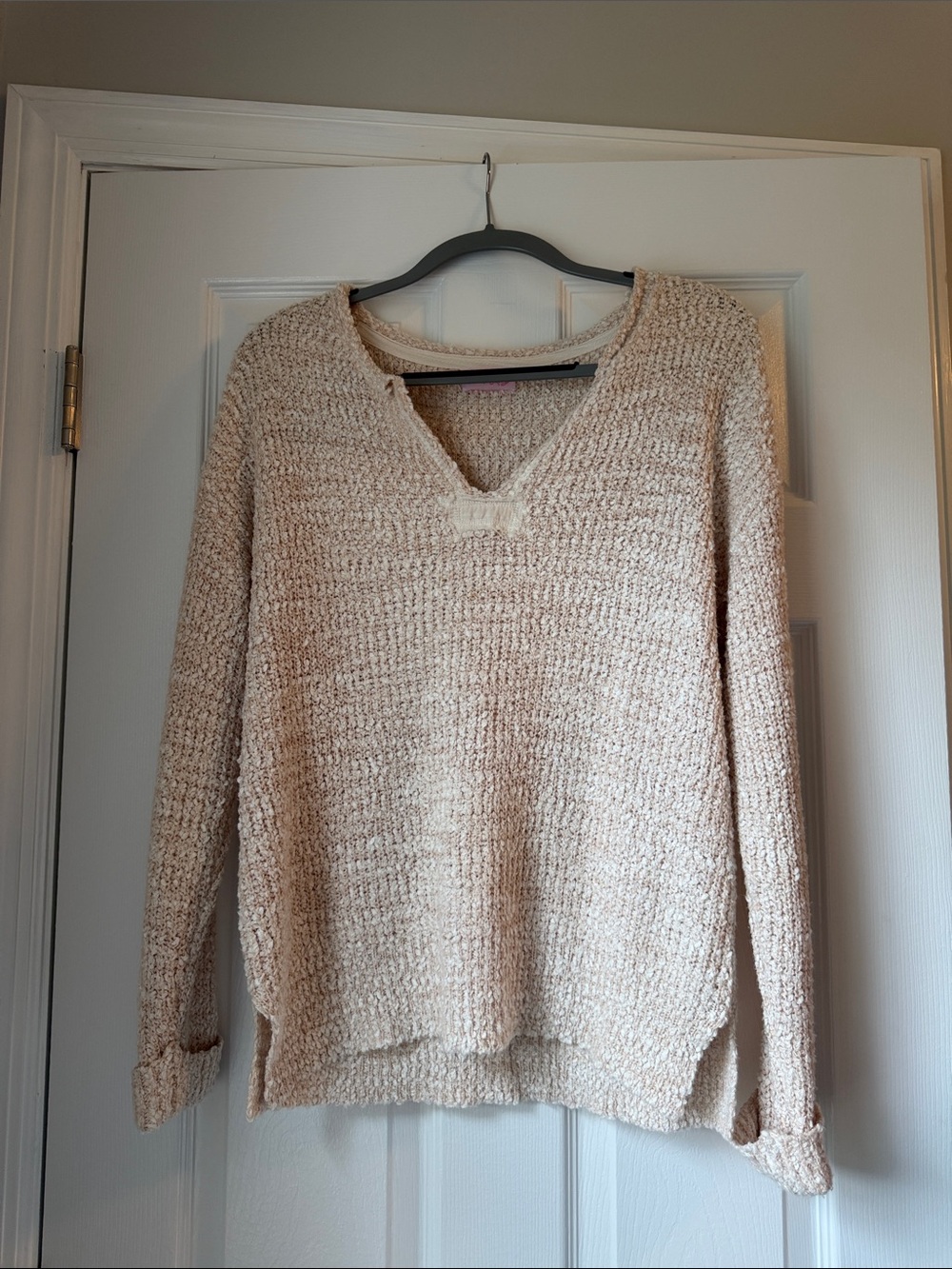 Pink Lily Cream V-Neck Chunky Knit Sweater